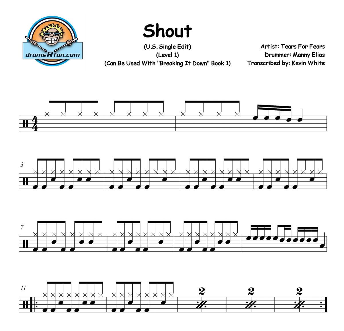 Tears For Fears, Shout Drum Transcription Level 1
